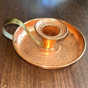 Vtg Coppercraft Guild Bedside Candle Stick Holder Copper & Brass